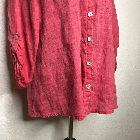 Habitat red pink lagenlook linen button down tunic top size Large - Picture 3 of 14